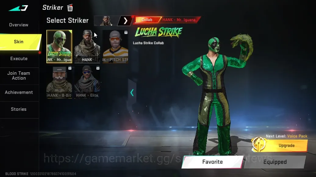 Blood Strike Accounts Starter Asia|Collab Hank Iguana|Limit MCX Ascendant|6 Ultra (Origin-12 Warrior,Vector Flame,SCAR 1