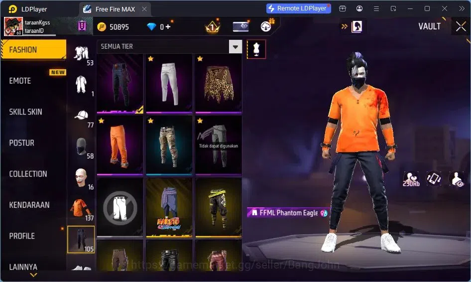 Free Fire Accounts Indonesia | Vault 137 | SG Lumut | Bundle Sasuke | image 14