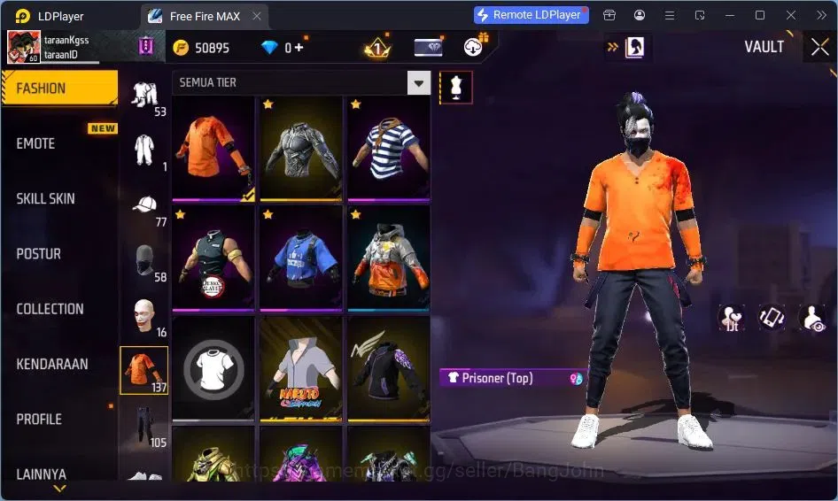 Free Fire Accounts Indonesia | Vault 137 | SG Lumut | Bundle Sasuke | image 15