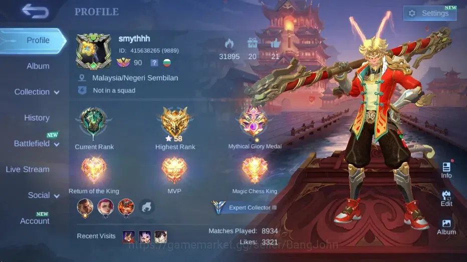Mobile Legends: Bang Bang Accounts Collector Global|Skin 186|Expert|Collector Natalia,Blazing Franco,PACE Fanny,DragonT 1