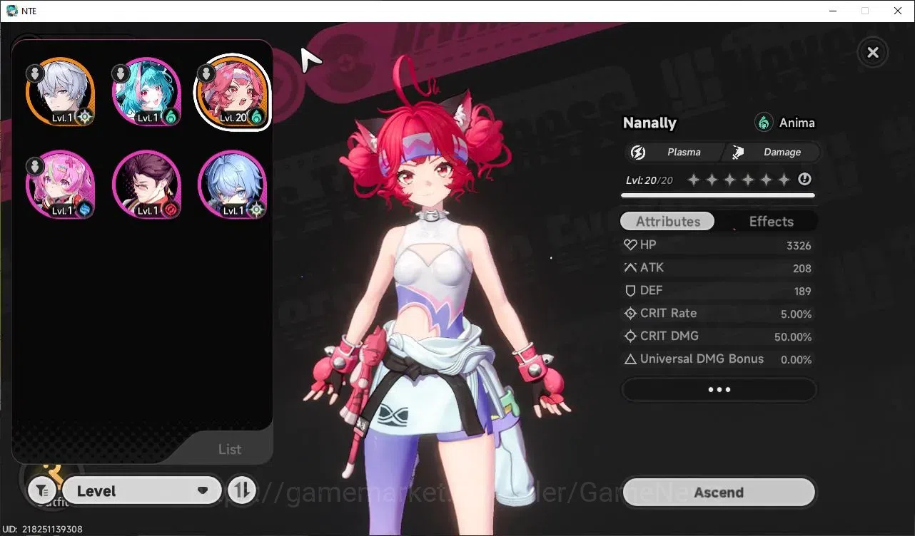 Neverness to Everness Accounts Global EU|HL 5| 1 SSR Nanally Awk 1 + Phoenix Kick Skin & SSR Selector|1 S Arc|Selector 43/50 1