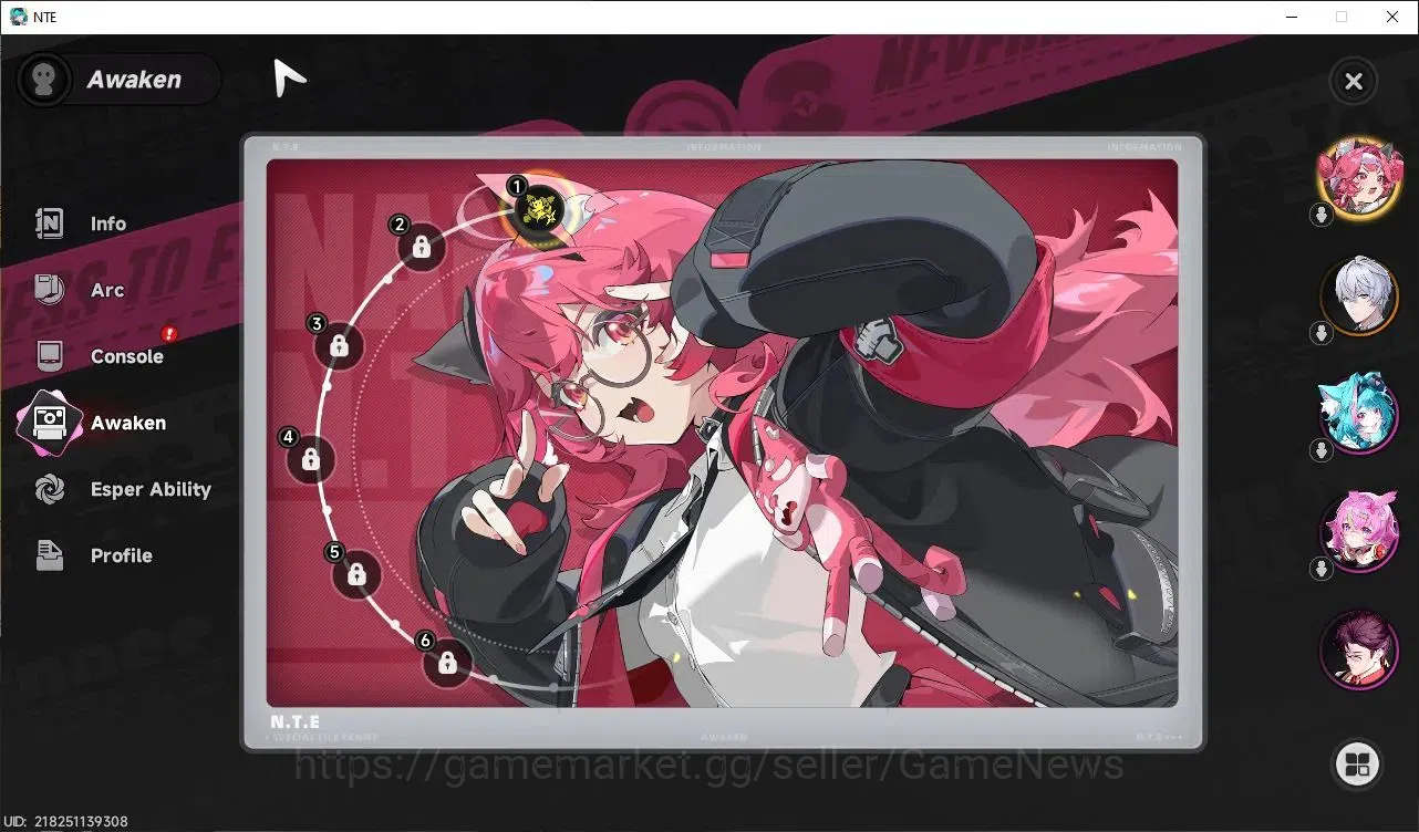Neverness to Everness Accounts Global EU|HL 5| 1 SSR Nanally Awk 1 + Phoenix Kick Skin & SSR Selector|1 S Arc|Selector 43/50 2