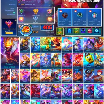 Mobile Legends: Bang Bang Accounts #4345 405 Skins | Franco King of Hell (LEGEND) | Vale Gaara (NARUTO) | Karina Leona (KOF