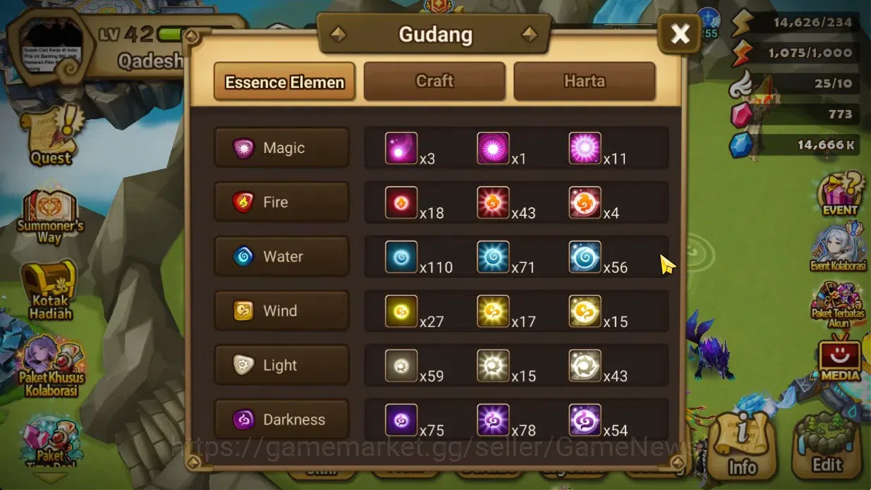 Summoners War: Sky Arena Accounts Starter GLOBAL Lv42|Starter 2LD[Dark Kiara,Light Julianne]|14Total 15