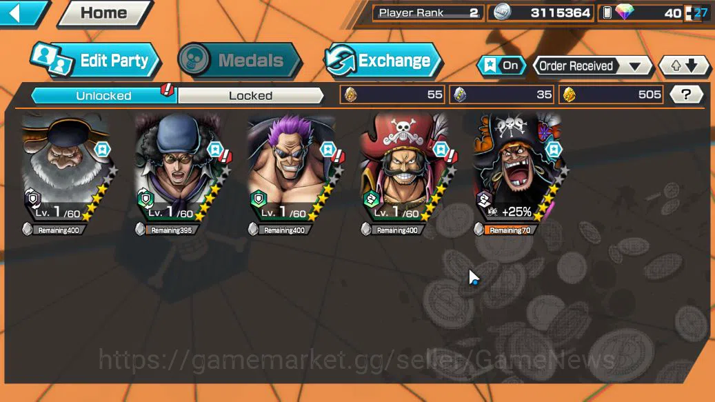 One Piece Bounty Rush Accounts Starter Global|5 EX|T5E St.Jaygarcia,TFE Marshal D.Teach,KING D.Roger,Blackbeard 3