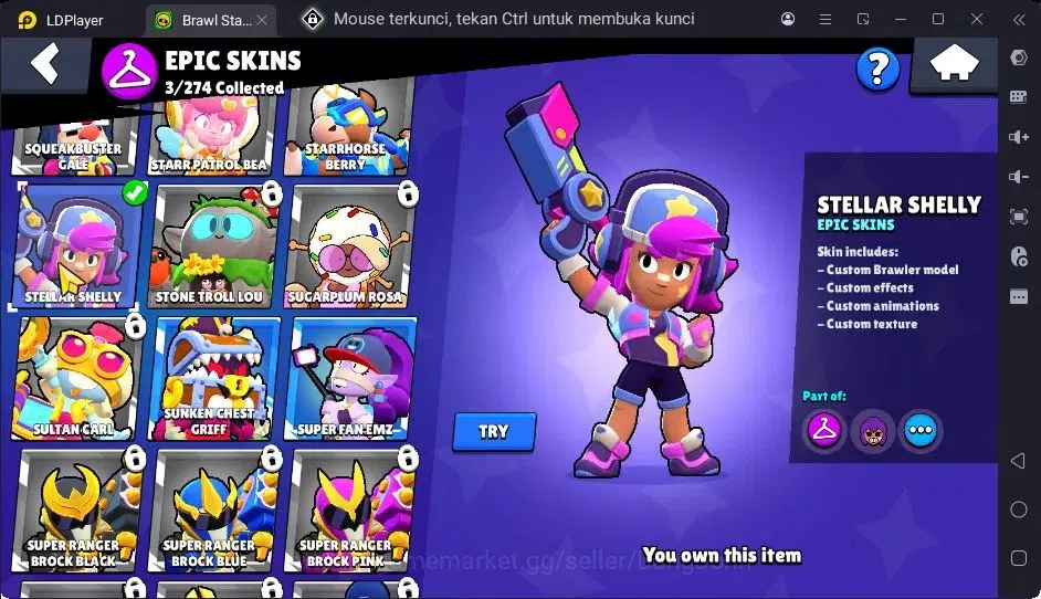 Brawl Stars Accounts Trophy 437|12 Brawler|3 Hypercharge(Shelly,Edgar,JYong)|1Mythic(Otis),3 Epic,2 Rare Skin|2771 10