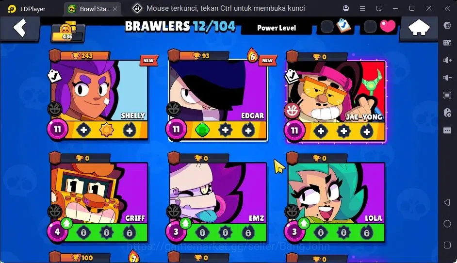 Brawl Stars Accounts Trophy 437|12 Brawler|3 Hypercharge(Shelly,Edgar,JYong)|1Mythic(Otis),3 Epic,2 Rare Skin|2771 5