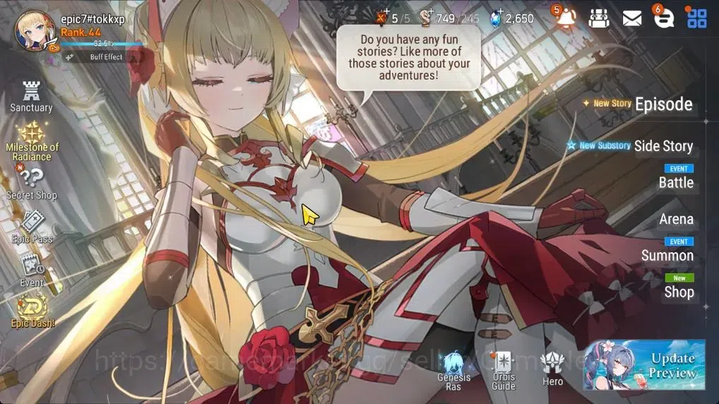 Epic Seven Accounts Limited Hero GLOBAL UnVerif|NewEra|7 ML(Tidal Rift Elvira,RueleofLight,BW 1