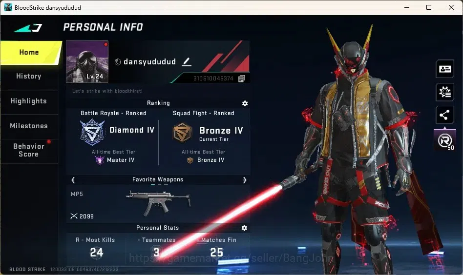 Blood Strike Accounts Others ASIA | Ultra Melee:Lightblade-Dark Force|OPM SKS|Enzo KRAKEN|4 Ultra Striker|1 Limited Gun|7 1