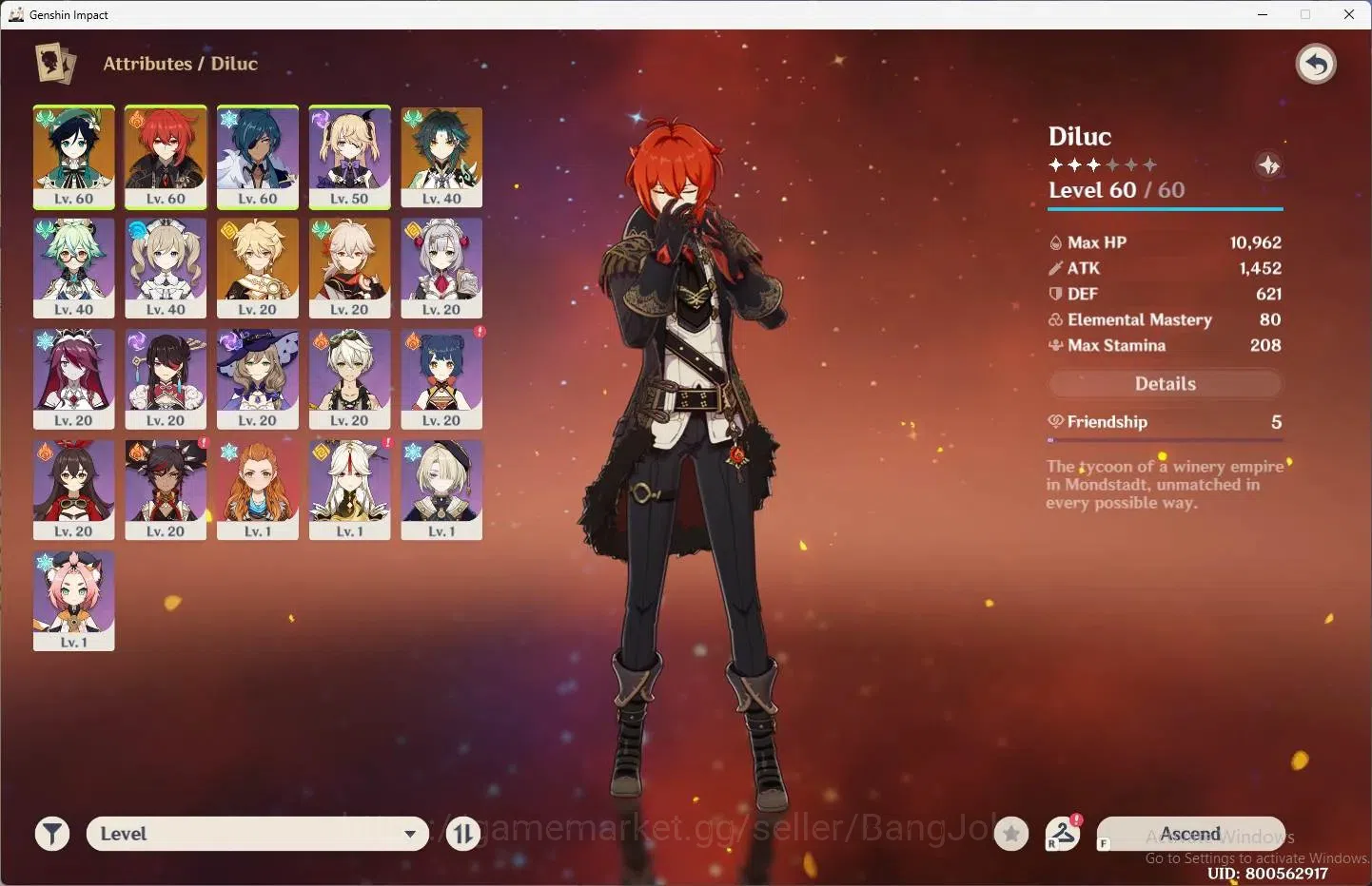 Genshin Impact Accounts Starter Asia | AR 35 | 3 Limit + 1 Charstd | Limit(Venti,Xiao,Kazuha C1) | STD(Diluc C1) | MC Male 2
