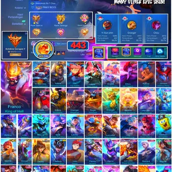 Mobile Legends: Bang Bang Accounts 🔥 #4110 🔥 💎 443 Skins 👑 Legend Franco King of Hell ⚔️ Mega Collector V ⭐ Collector Yi