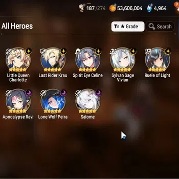 Epic Seven Accounts High-End Global Unverif|8ML (Salome, RoL, LW Peira, SP Celine, LQC, and etc)|PoH+Bless+Theater