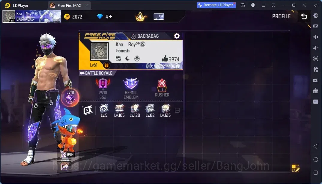 Free Fire Accounts Indonesia | 4 Evo Guns : AK47,Ump,Mp5,M1014| M1887- Emerald Power|Electrify Bunny Backpack| Check SS 1