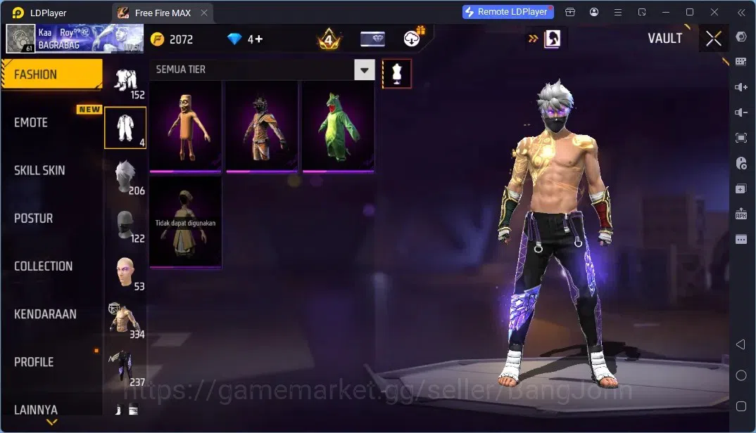 Free Fire Accounts Indonesia | 4 Evo Guns : AK47,Ump,Mp5,M1014| M1887- Emerald Power|Electrify Bunny Backpack| Check SS 10