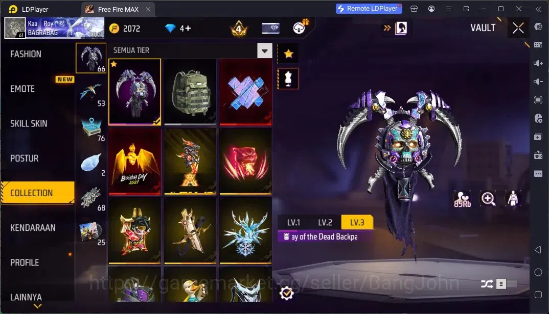 Free Fire Accounts Indonesia | 4 Evo Guns : AK47,Ump,Mp5,M1014| M1887- Emerald Power|Electrify Bunny Backpack| Check SS 17