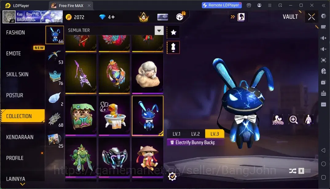 Free Fire Accounts Indonesia | 4 Evo Guns : AK47,Ump,Mp5,M1014| M1887- Emerald Power|Electrify Bunny Backpack| Check SS 18