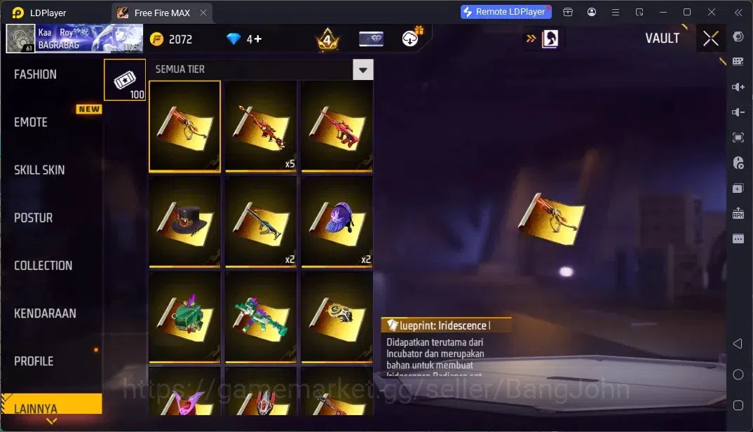 Free Fire Accounts Indonesia | 4 Evo Guns : AK47,Ump,Mp5,M1014| M1887- Emerald Power|Electrify Bunny Backpack| Check SS 19