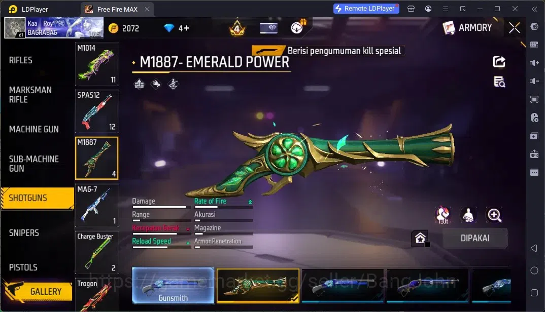 Free Fire Accounts Indonesia | 4 Evo Guns : AK47,Ump,Mp5,M1014| M1887- Emerald Power|Electrify Bunny Backpack| Check SS 3