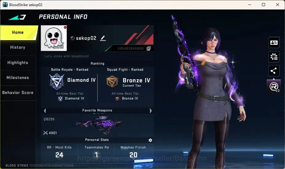 Blood Strike Accounts Collab Skin ASIA |1 ETERNAL:QBZ95-Whisper|Striker:1 LIMITED Striker,1 ULTRA|1 Epic Name Changing 1
