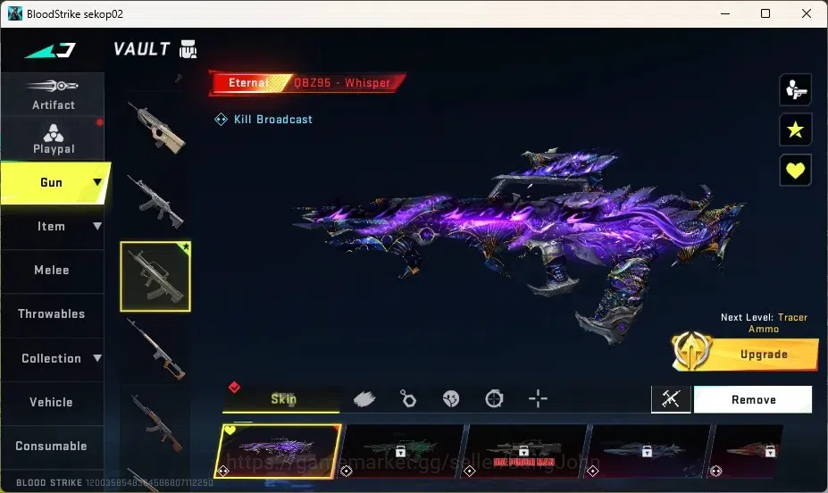 Blood Strike Accounts Collab Skin ASIA |1 ETERNAL:QBZ95-Whisper|Striker:1 LIMITED Striker,1 ULTRA|1 Epic Name Changing 2
