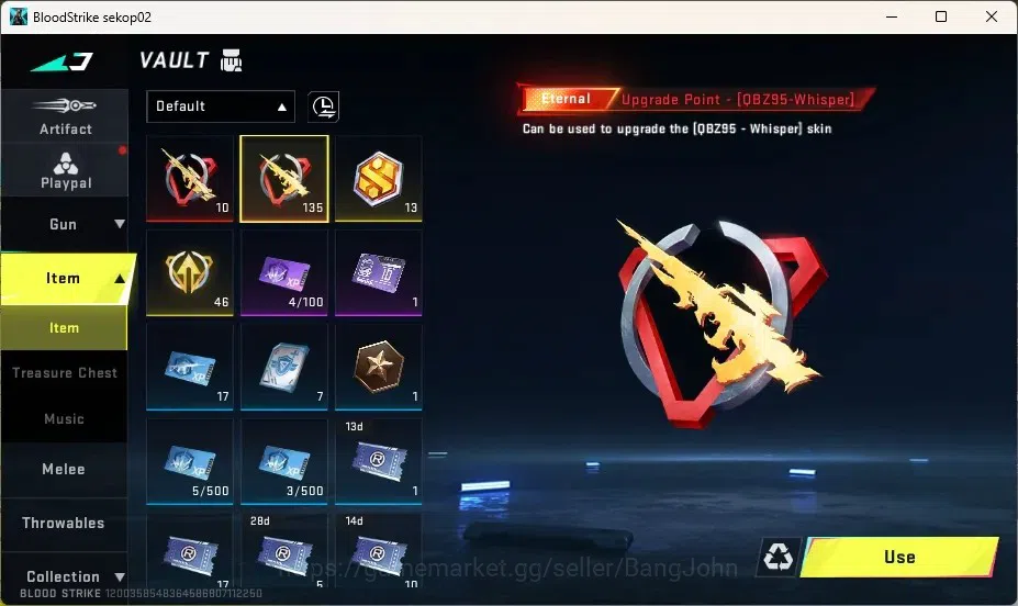 Blood Strike Accounts Collab Skin ASIA |1 ETERNAL:QBZ95-Whisper|Striker:1 LIMITED Striker,1 ULTRA|1 Epic Name Changing 3