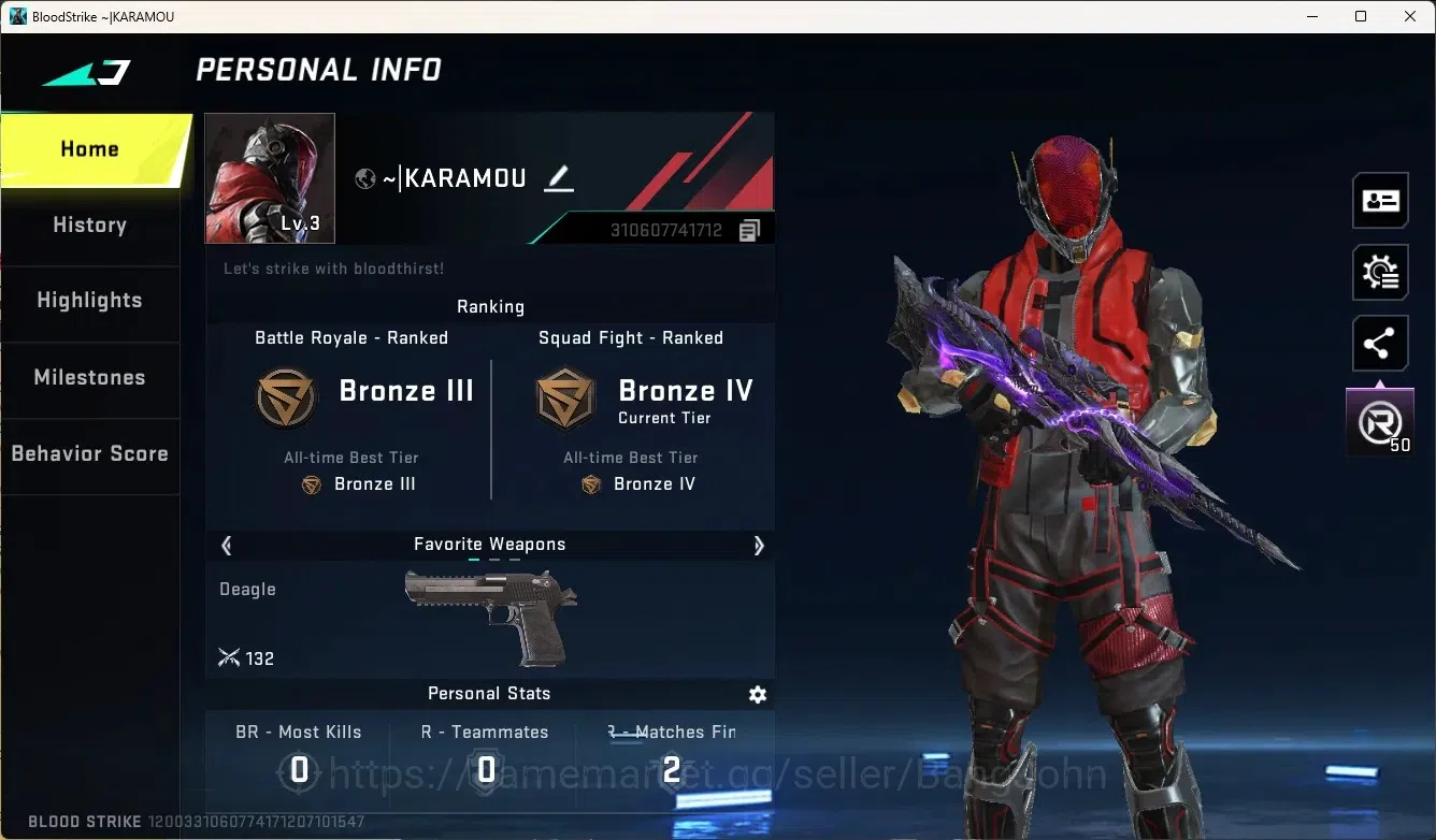Blood Strike Accounts Starter ASIA | Starter Account |1 ETERNAL: Kala-Whisper | 25 Eternal Upgrade Point | 2 Legendary 1