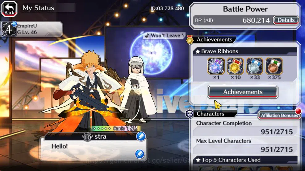 Bleach: Brave Souls Accounts Mid-Tier [GBL]50K Orb|10th Anniv Ichigo,TYBW25 Jushiro,Soul 2