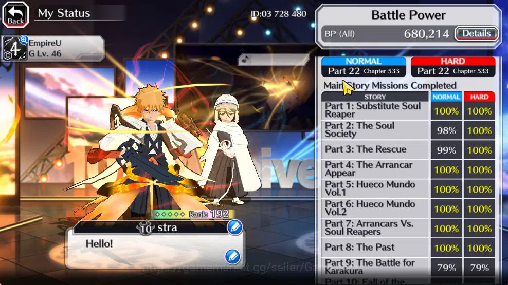 Bleach: Brave Souls Accounts Mid-Tier [GBL]50K Orb|10th Anniv Ichigo,TYBW25 Jushiro,Soul 4
