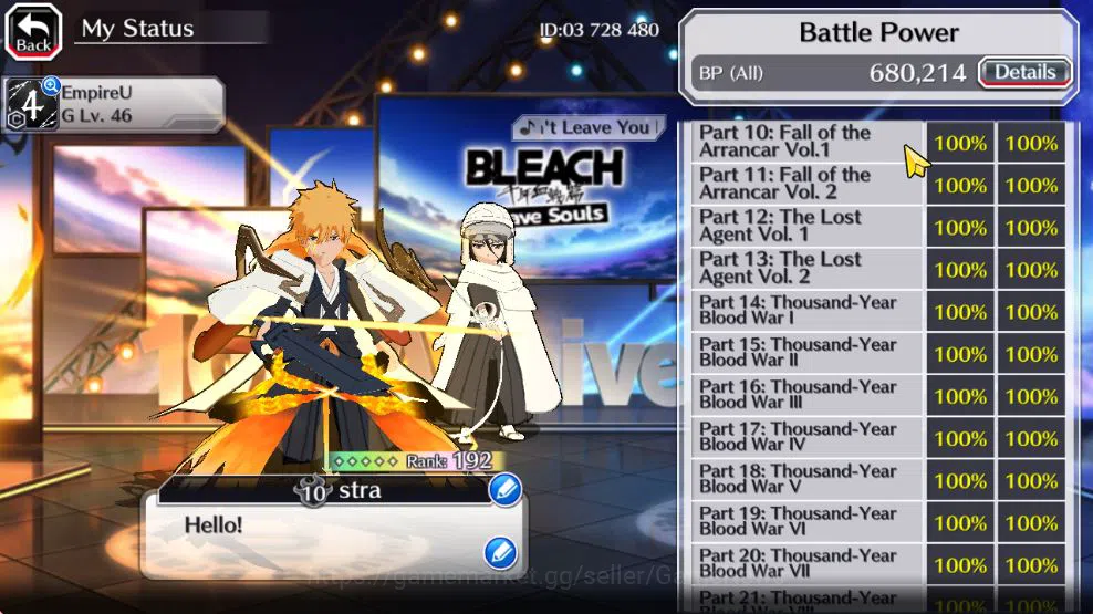 Bleach: Brave Souls Accounts Mid-Tier [GBL]50K Orb|10th Anniv Ichigo,TYBW25 Jushiro,Soul 5