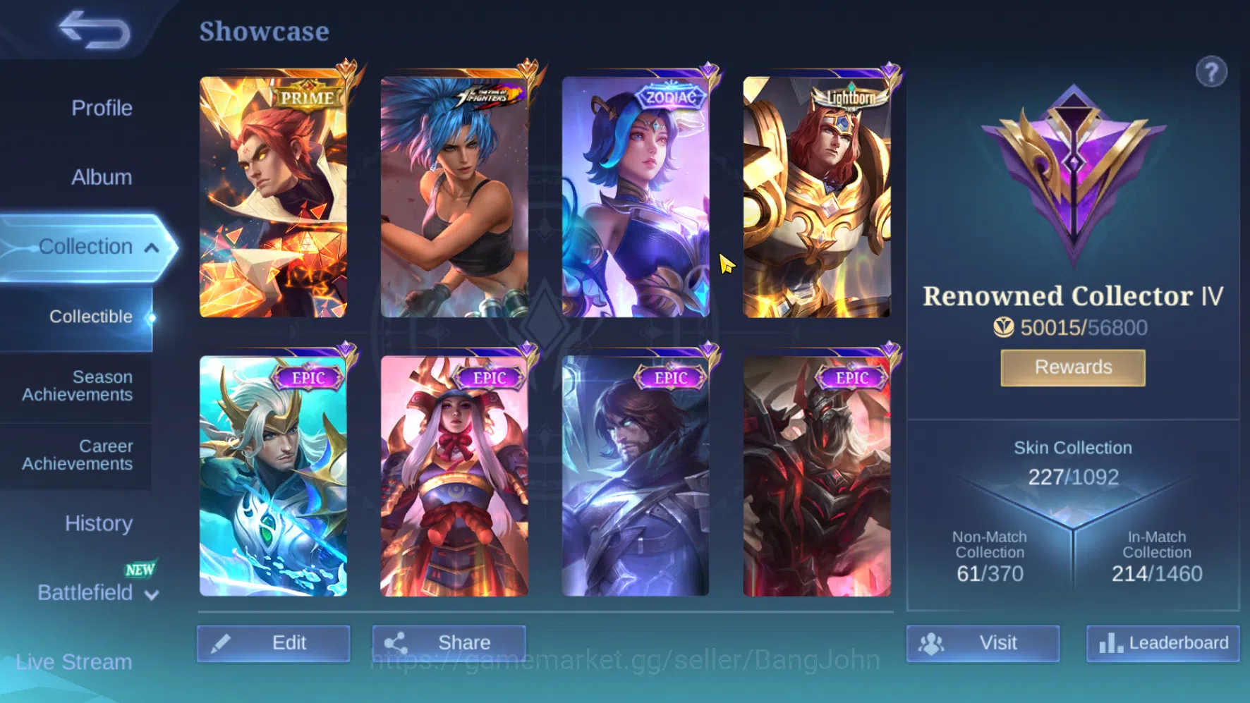 Mobile Legends: Bang Bang Accounts Others Hero 118 Skin 227 | Prime Yuzhong | Zodiac Lunox | Kof Karina | Seiya Badang 11