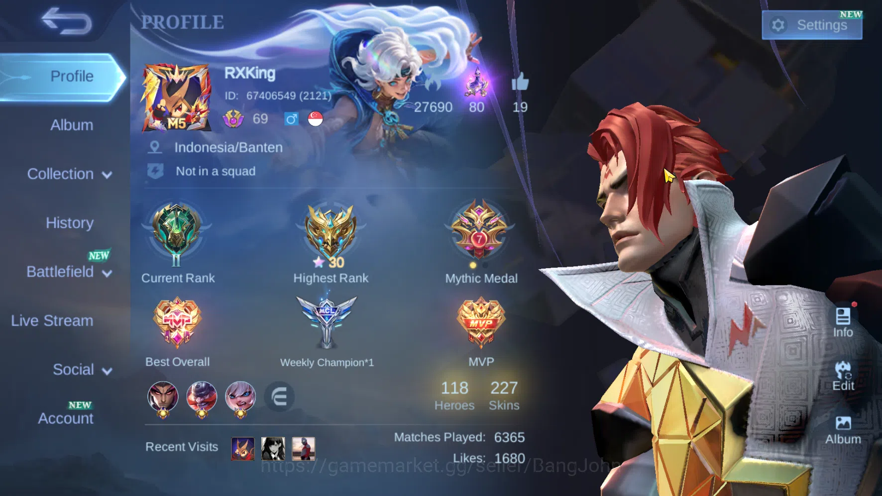Mobile Legends: Bang Bang Accounts Others Hero 118 Skin 227 | Prime Yuzhong | Zodiac Lunox | Kof Karina | Seiya Badang 7