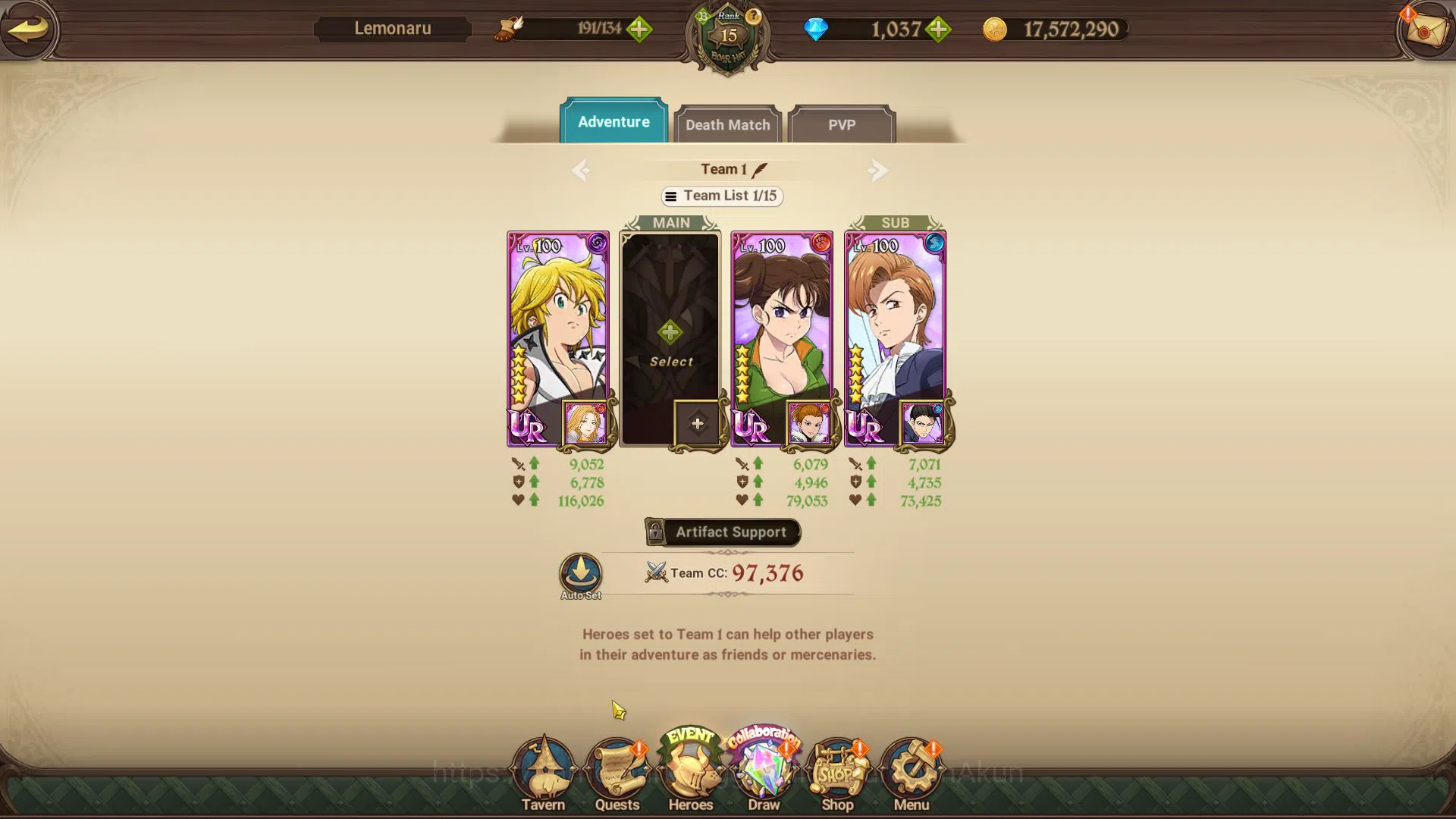 The Seven Deadly Sins: Grand Cross Accounts Starter Global | 842K CC | Starter Ch5 | 1 UR+1037 DM | Demon King Meliodas 5