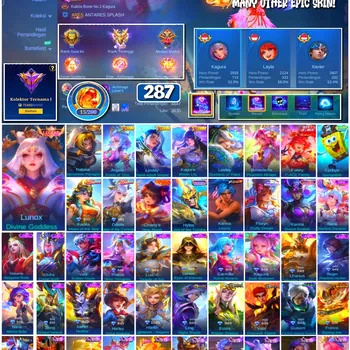 Mobile Legends: Bang Bang Accounts #4405 287 Skins | Lunox Divine Goddess (LEGEND) | Karina Leona (KOF) | Cyclops SpongeBob
