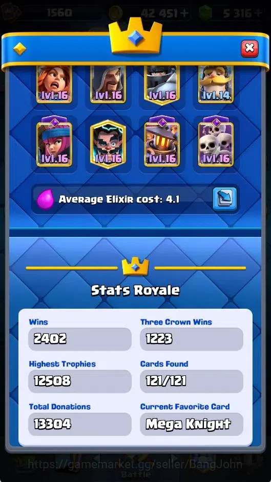 Clash Royale Accounts CL | KTL 16 Max| Trophy 12508 | Card 121/121 | 5 H image 20