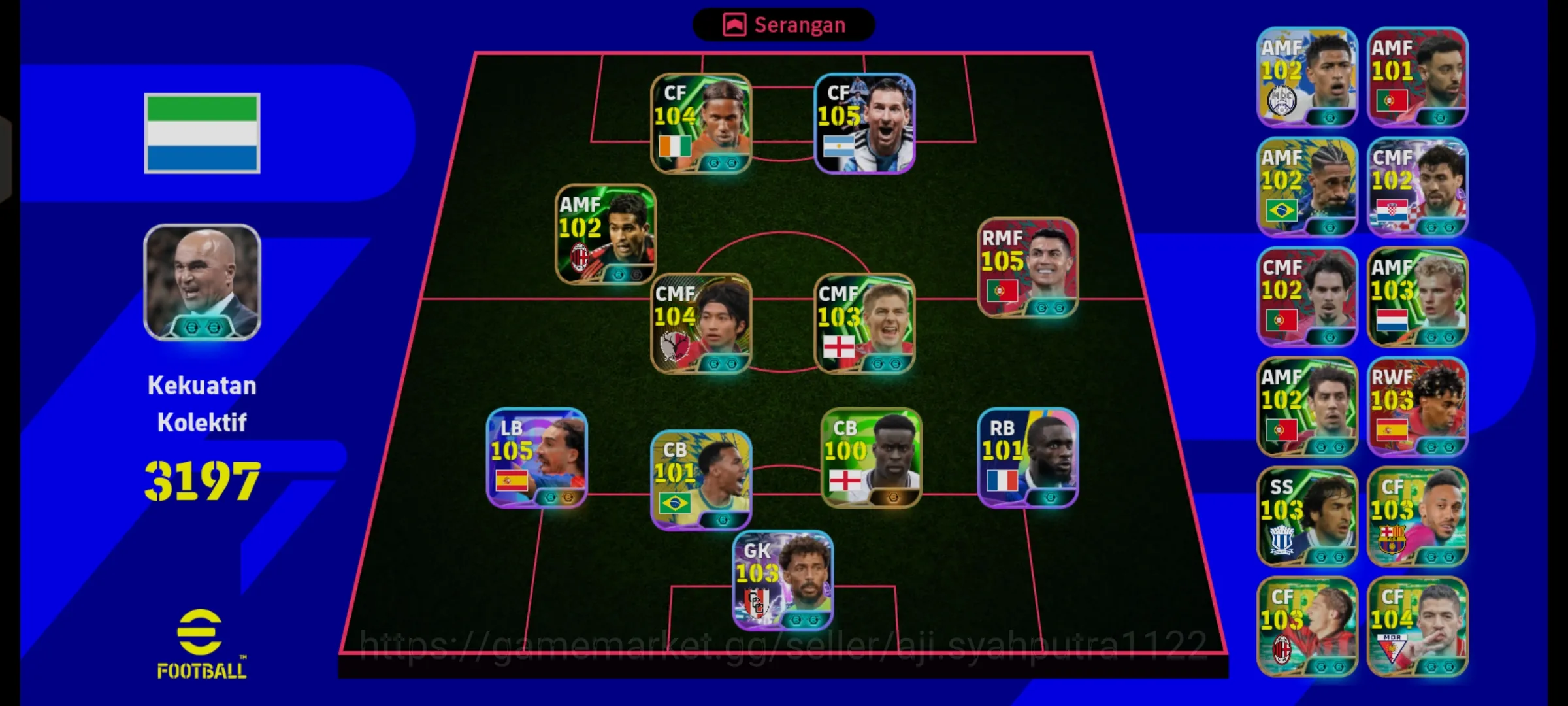 eFootball Accounts Legends & Iconic Players Efootball 3197 | CR 7 ( 105)• Messi 105 • Shibasaki Gaku 104 • Sergino 102 1