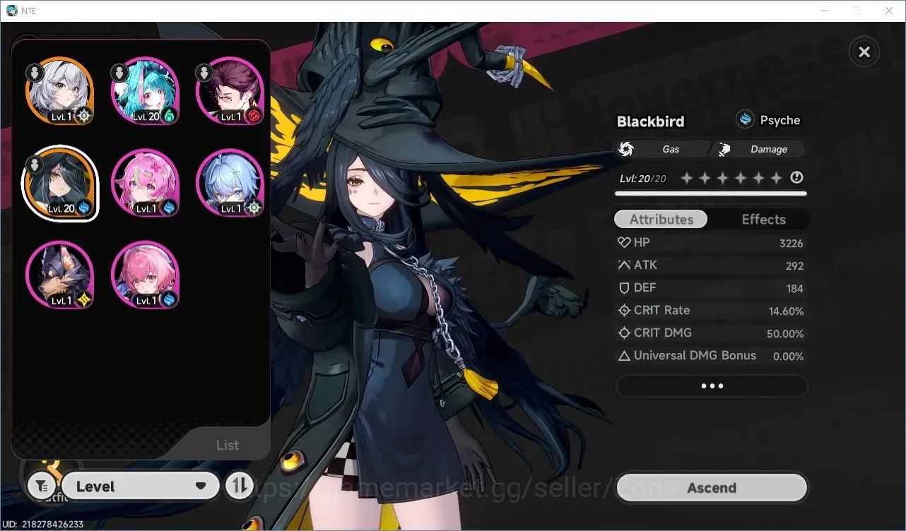 Neverness to Everness Accounts NA|Fresh Starter HL6|1Limit S-Class Blackbird+Arc |Very Low Explore|MC Female TakeMail Check 1