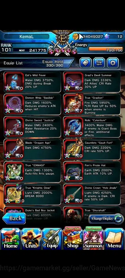 Grand Summoners Accounts End-Game Global|Rank 101|34 Ascend+9 TW|[LM Isliid,Chloe,Beta,Misaka,2X 16