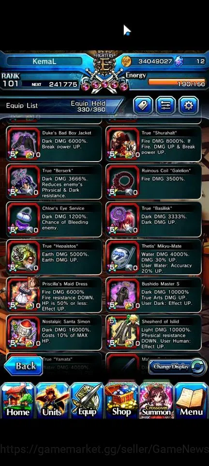 Grand Summoners Accounts End-Game Global|Rank 101|34 Ascend+9 TW|[LM Isliid,Chloe,Beta,Misaka,2X 17