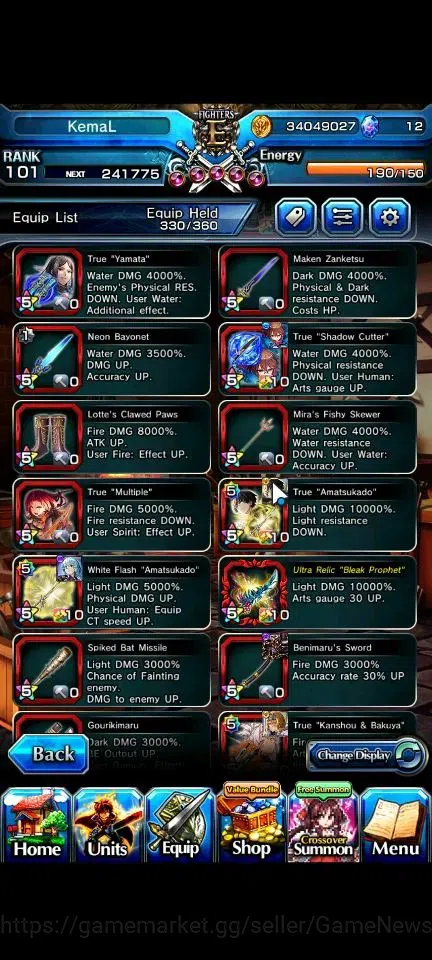 Grand Summoners Accounts End-Game Global|Rank 101|34 Ascend+9 TW|[LM Isliid,Chloe,Beta,Misaka,2X 18
