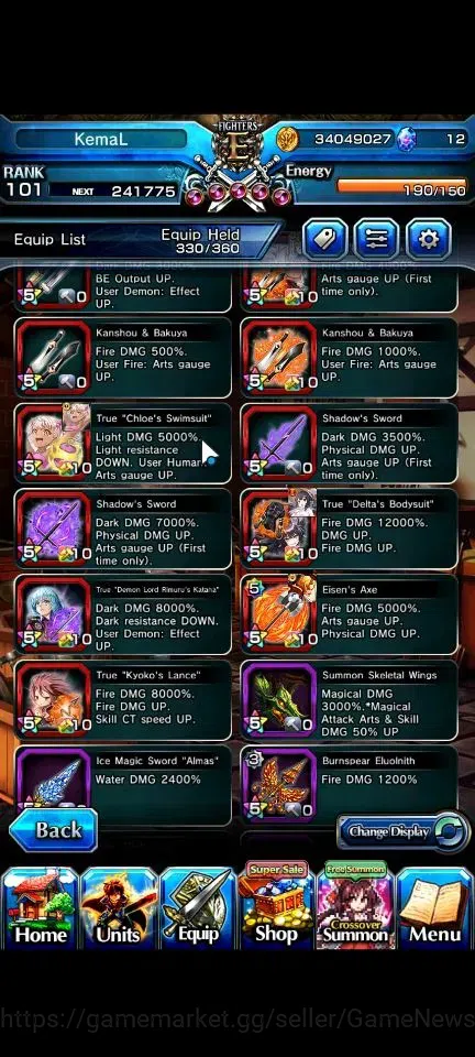 Grand Summoners Accounts End-Game Global|Rank 101|34 Ascend+9 TW|[LM Isliid,Chloe,Beta,Misaka,2X 19