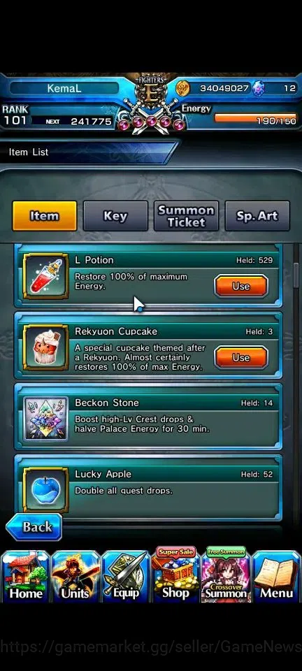 Grand Summoners Accounts End-Game Global|Rank 101|34 Ascend+9 TW|[LM Isliid,Chloe,Beta,Misaka,2X 3