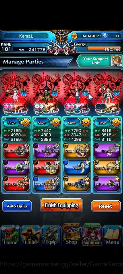 Grand Summoners Accounts End-Game Global|Rank 101|34 Ascend+9 TW|[LM Isliid,Chloe,Beta,Misaka,2X 4