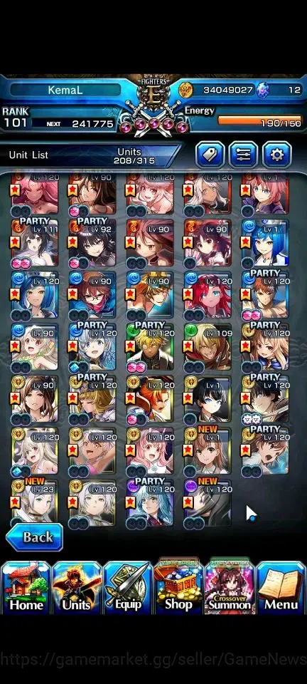 Grand Summoners Accounts End-Game Global|Rank 101|34 Ascend+9 TW|[LM Isliid,Chloe,Beta,Misaka,2X 5