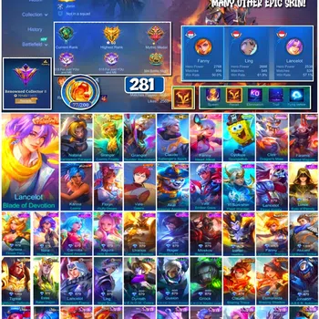 Mobile Legends: Bang Bang Accounts 🔥 #3979 🔥 281 Skins 💎 Renowned Collector II 👑 Legend Valentina ⚔️ Collector Natalia