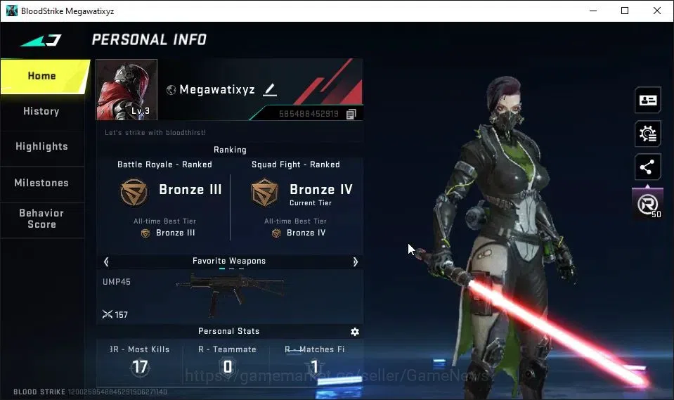 Blood Strike Accounts ASIA|Fresh Starter|Melee ULTRA Lightblade-Dark For image 2