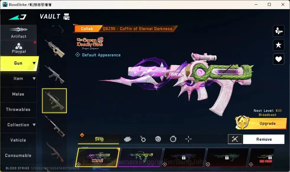 Blood Strike Accounts Collab Skin ASIA |1 Eternal Gun:Desert Eagle-Scorpius|Collab Guns:3 7DS,2 TR,1 EVA|Striker:4 Ultra,3 12