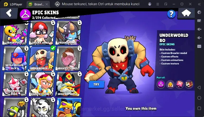 Brawl Stars Accounts Trophy 475 |10 Brawler|3 Power Lv11(Shelly,Edgar,Jae-Yong)|1 Mythic(Otis),2 Epic(Edgar,BO) Skin 8