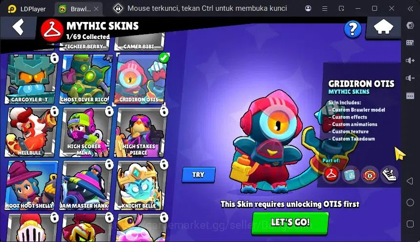 Brawl Stars Accounts Trophy 475 |10 Brawler|3 Power Lv11(Shelly,Edgar,Jae-Yong)|1 Mythic(Otis),2 Epic(Edgar,BO) Skin 9