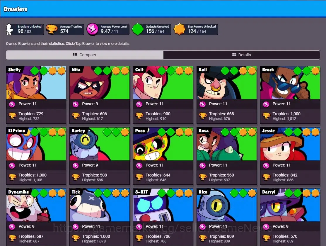 Brawl Stars Accounts 56K Trophy|98 Brawlers 56 Max Lvl|15 Prestige|5 Hy image 3