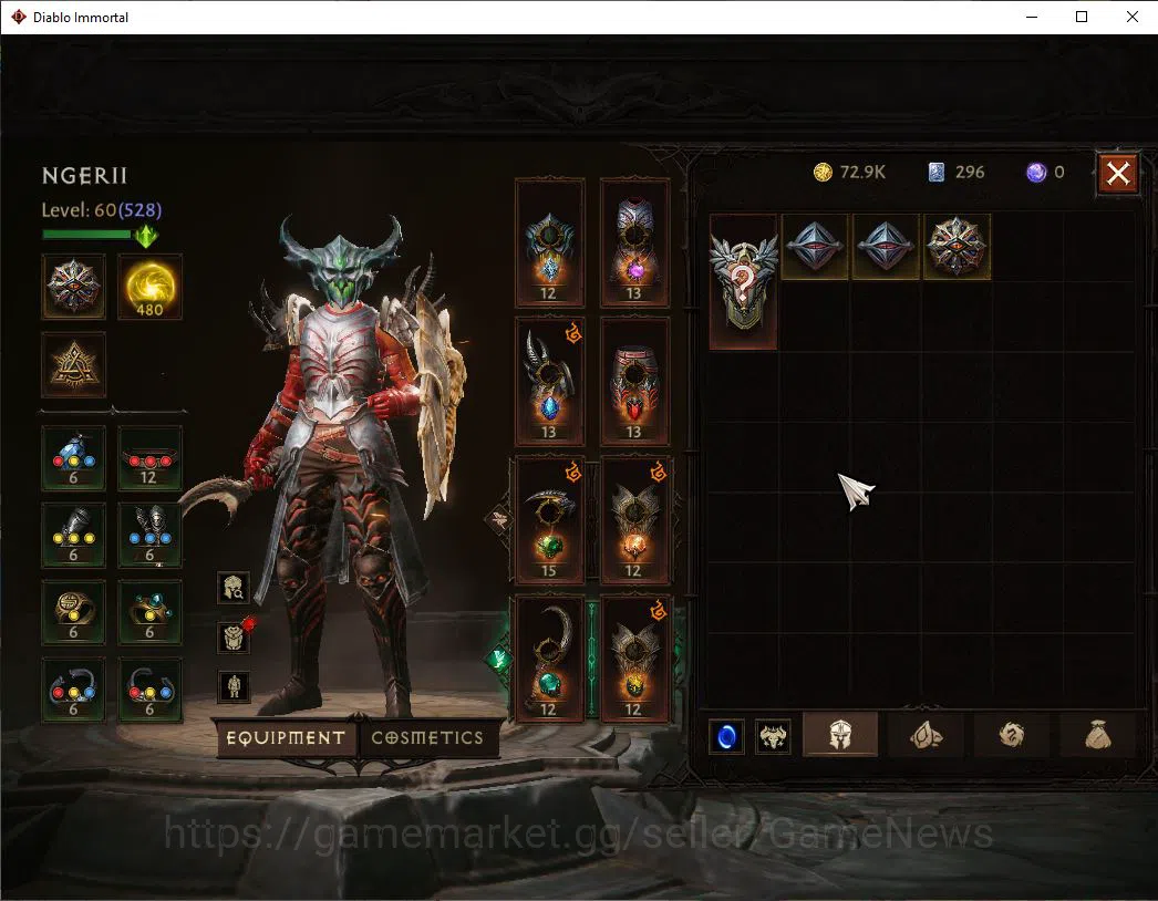Diablo Immortal Accounts Mid-Tier SEA - Izual|Change Server On|Lv60(528)|Necromancer|34k CR|Reso 480|Paragon 4